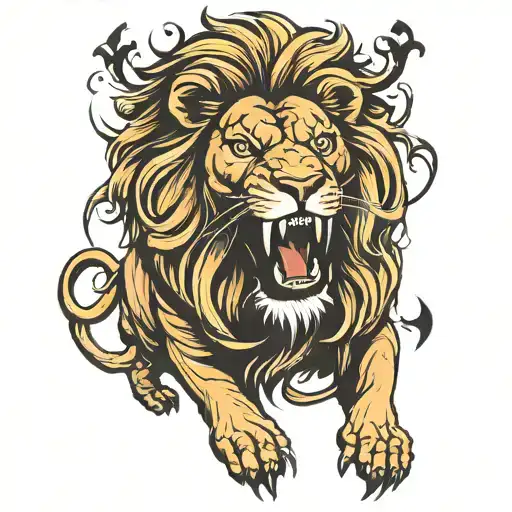 Lion Roaring With A Cross To Each Side