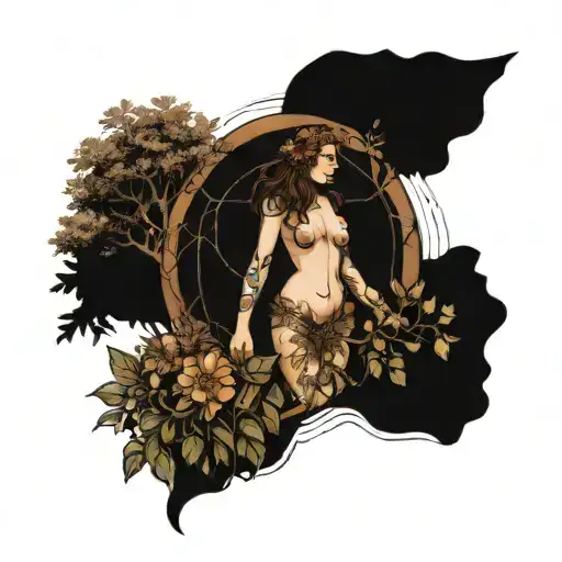 Vitruvian Woman Standing Proudly Surrounded By Nature