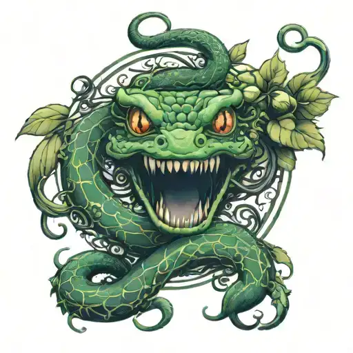 Medusa Eyes Snake Wrapped In Vines Growing