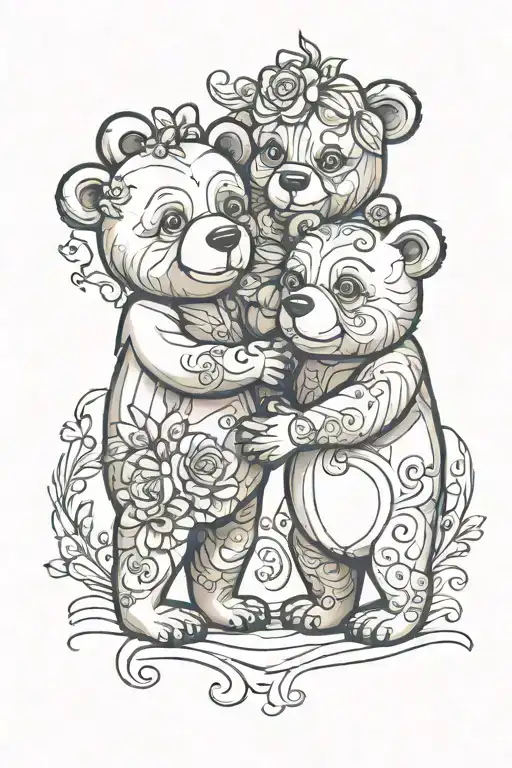 Cartoon Bears Holding Hands