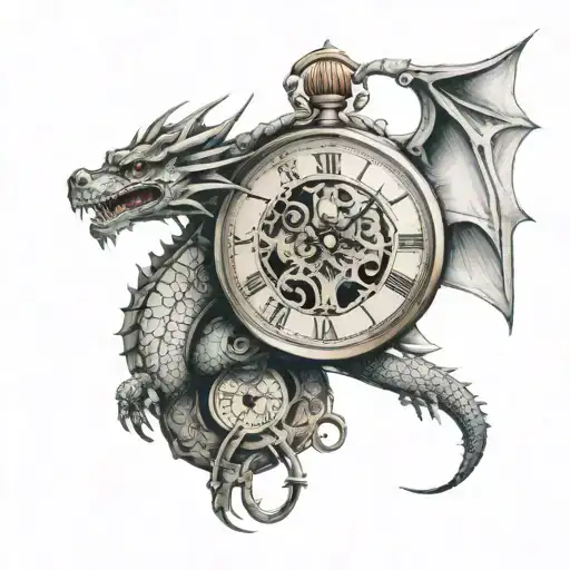 Ancient Clock And Dragon Wrapped