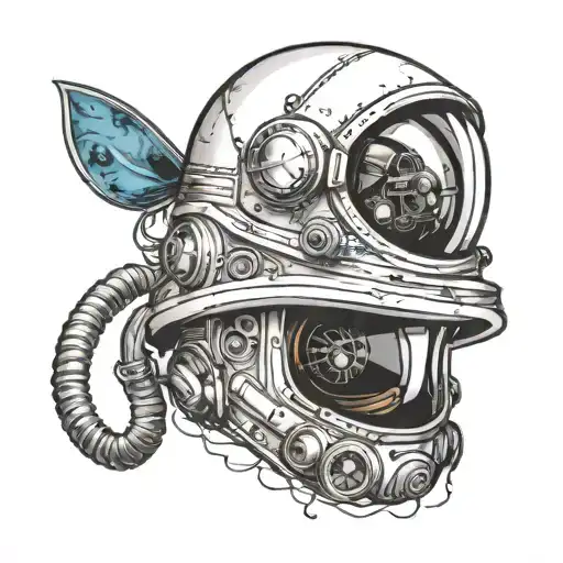 Astronaut Helmet And Old Dive Suit Helmet Adorned