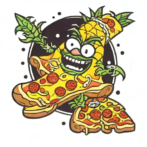 Cartoon Pineapple Riding A Pizza Slice Cut