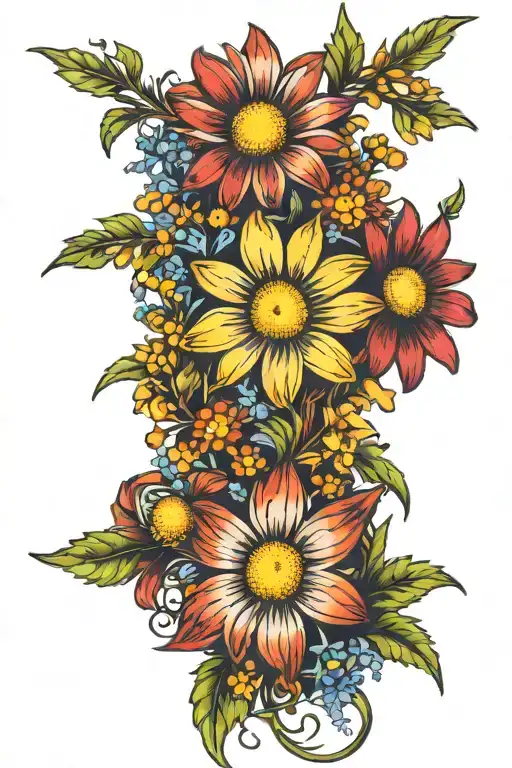 Multi Colour Daisy's And Daisy Buds All Growing On A Twisted Thorny Vine