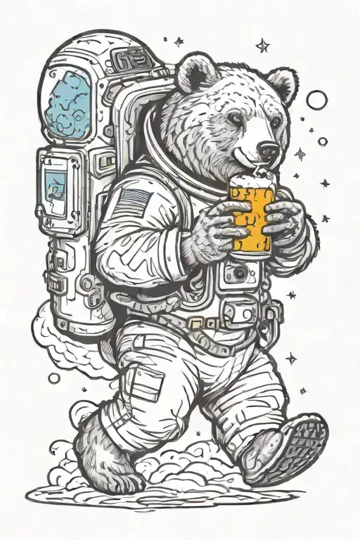 A Bear Astronaut Floating In Space Holding A Jug Of Beer