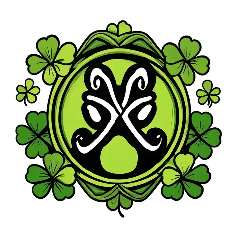 Karma Symbols Intertwined With Shamrocks Accompanied By Dog Paw Prints