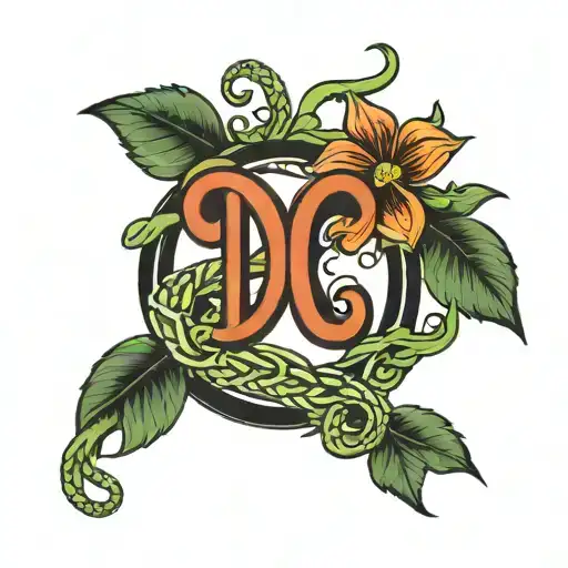 Dc Initials With Vine Forming A Constrictor Knot With Flowers