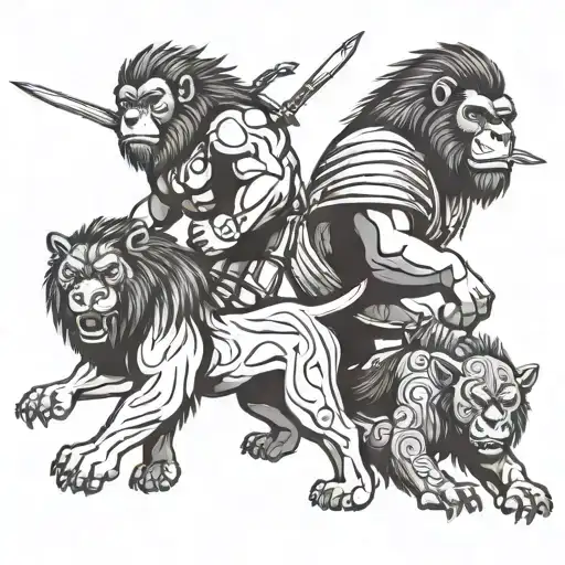 Warrior And Lion And Gorilla