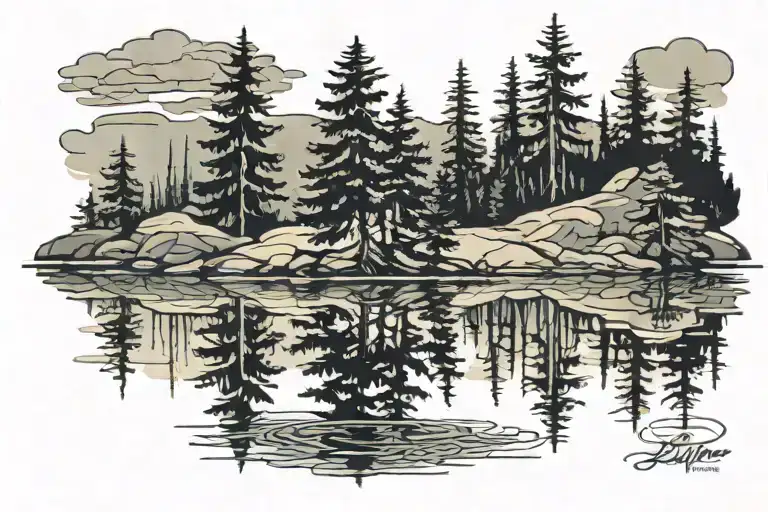 Fir Tree Reflecting In A Calm Lake