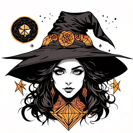 Witch Surrounded With Geometric Design