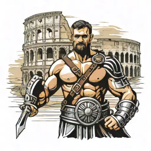 Roman Gladiator In Front Of Colosseum