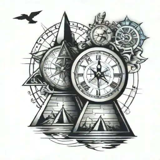 Pyramids Near The Compass And Clock Feet