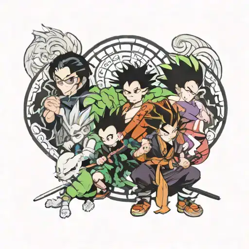 Demon Slayer Anime Characters Collage With A Mix Of Dragon Ball Z And Hunter X Hunter