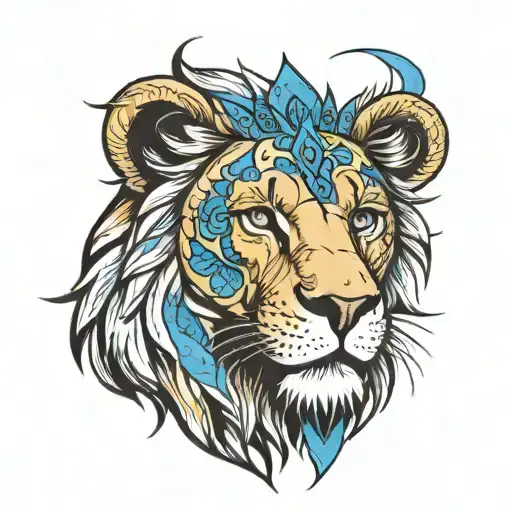 A Lion With One Blue Eye And The Other Eye Is A Cross