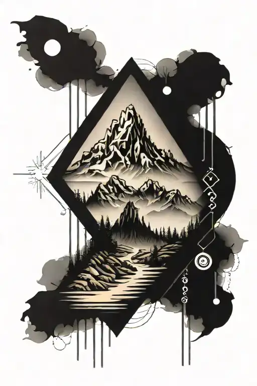 Mountain Fading Into Binary Code