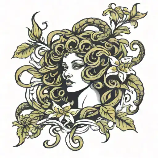 Medusa Face With Lilies Intertwined