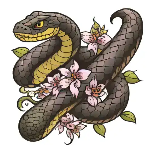 Snake Wrapped Around A Lilac