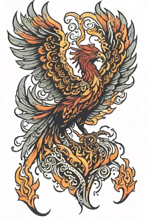 Flaming Phoenix Down With Wings