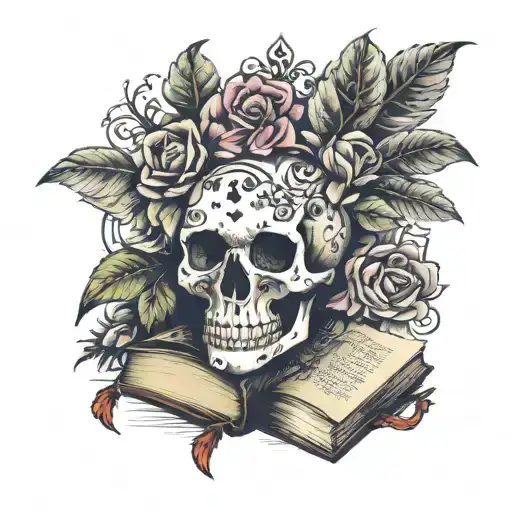 Books With Flowers And Skull Surrounded