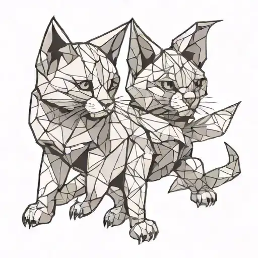 An Origami-inspired Design Featuring A Cat And Dog Playing Together