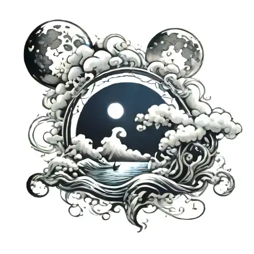 Moon And Ocean Surrounded By Smoke