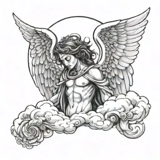 Arch Angel Michael Wrapped Around Clouds Forming The Shape