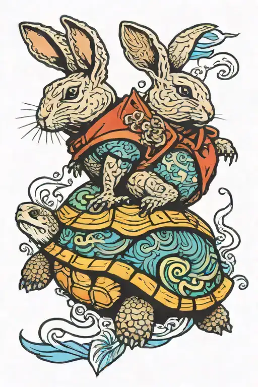Rabbit On A Turtle Rides A Wave