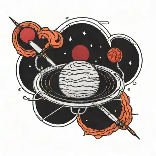 Yarn Saturn With A Thread Leading To A Blood Moon