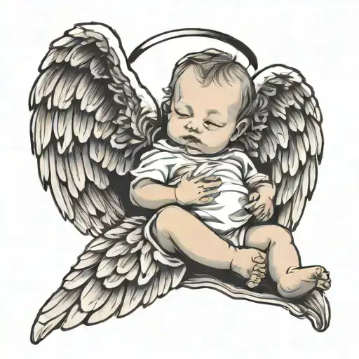 Baby Resting Covered In Angel Wings