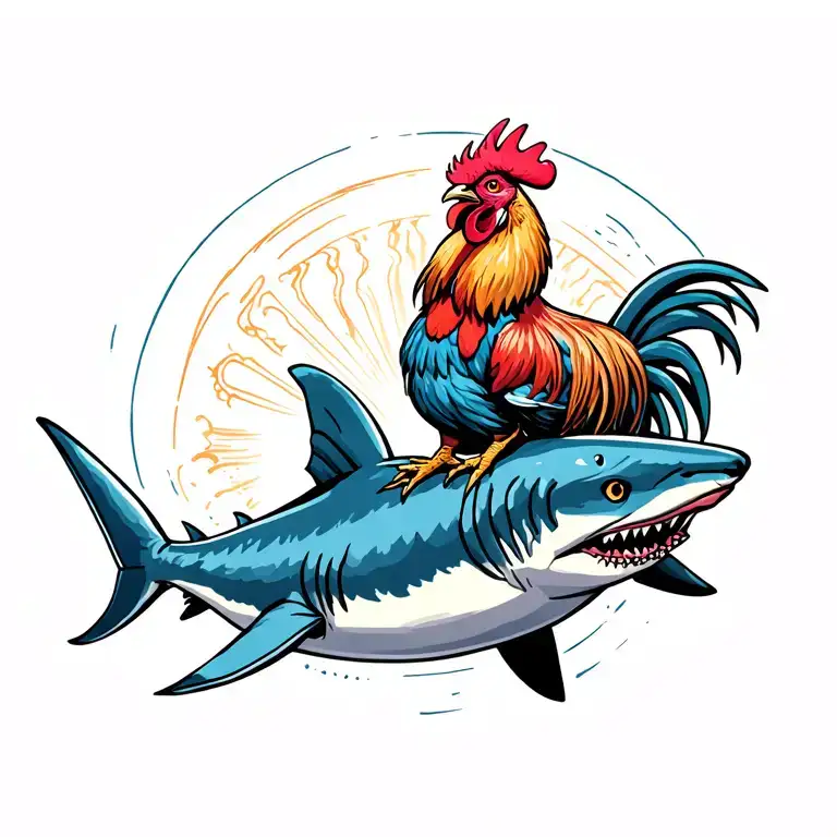 Rooster Riding On A Shark