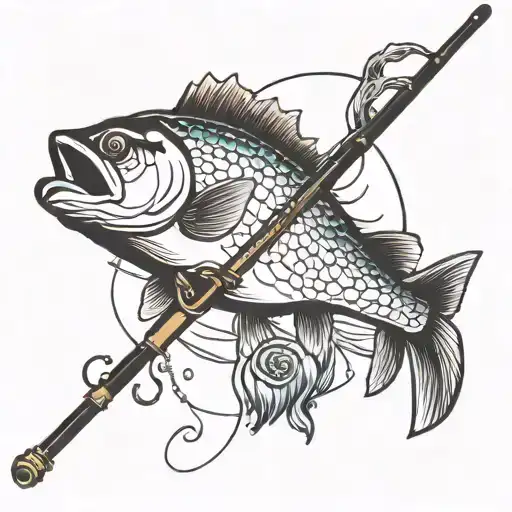 Lake With Fishing Rod And Hunting Rifle Intertwined