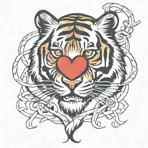 Tiger With Heart Intertwined