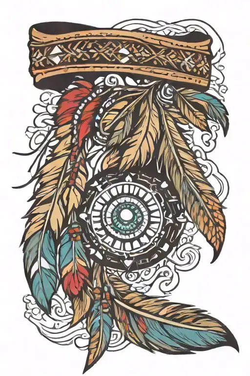 Feather Native American Bracelet Tattoo On Forearm