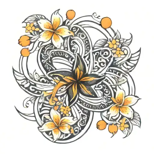 Black Stars Forming An Infinity Symbol With Orange Plumerias