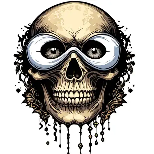 A Skull With A White Sleep Eye Mask On His Face Across Its Eyes