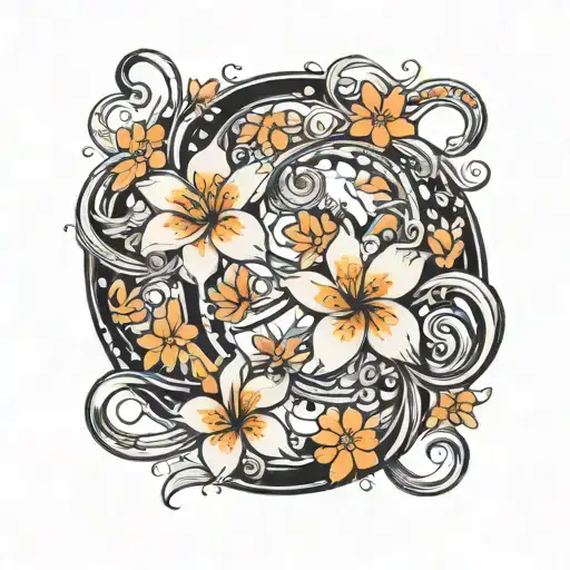 Infinity Sign With Black Stars And Orange Plumerias