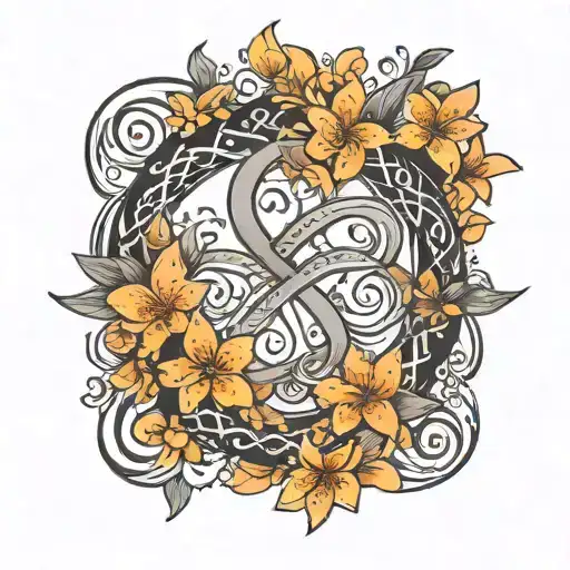 Infinity Sign With Black Stars And Orange Plumerias