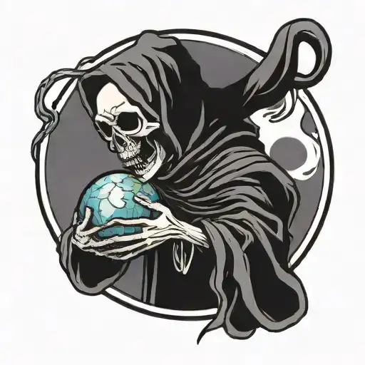 Grim Reaper Holding The Globe