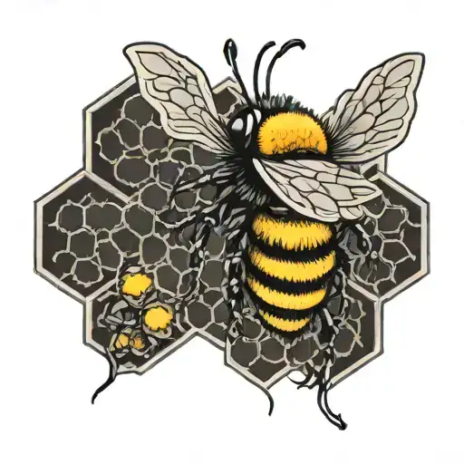 Giant Bee On Honeycomb Pattern