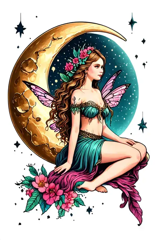 Fairy Sitting On Moon