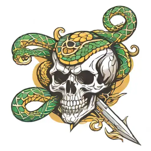 Snakes Sword Patterns Graphics Color Skull