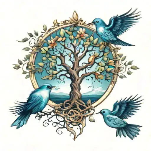 Tree Of Life With Twin Birds