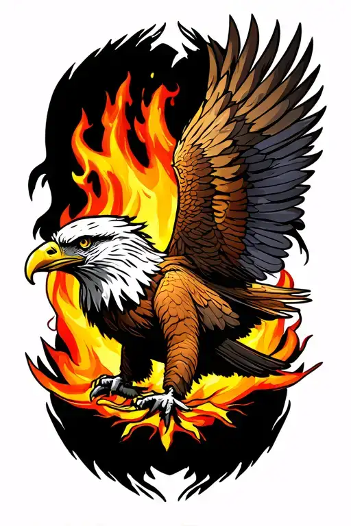 Eagle And Fire Surrounded