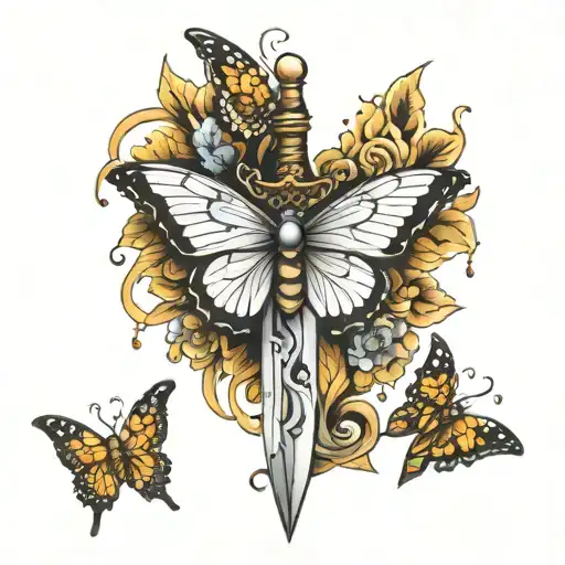 Dagger With A Blade That Shatters And Pixelates And Turns Into Butterflies