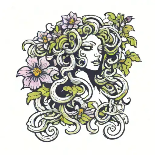 Medusa Surrounded By Flowers