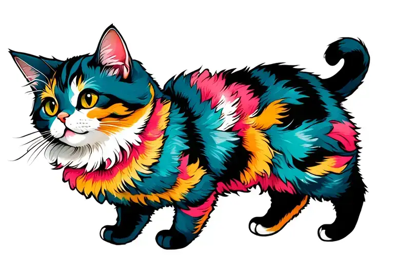 Color Fluffy Stretching Cat