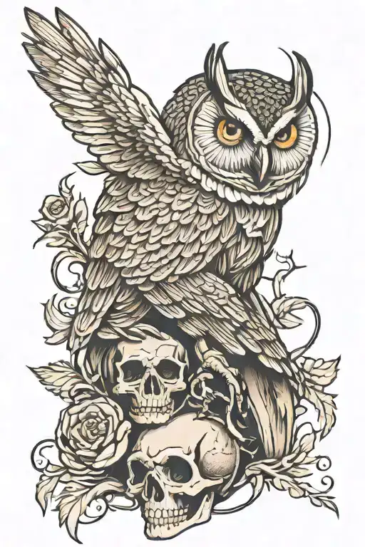 Owl Perched On Skull