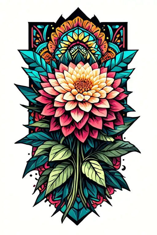 Dahlia And Mandala Design Incorporating Geometric Aspects