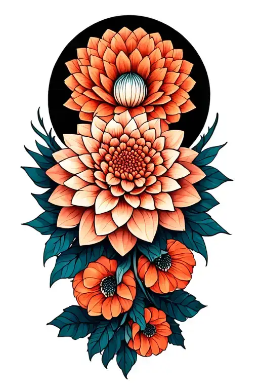 Dahlia And Mandala Design Incorporating Geometric Aspects