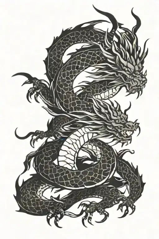 Eastern Dragon Blackwork Design